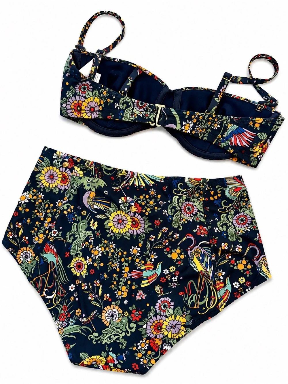 Tory Burch Navy Floral High-Waist Bikini Set. XS